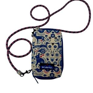 KAVU Go TIme Crossbody Wallet with Folk-art blue animals